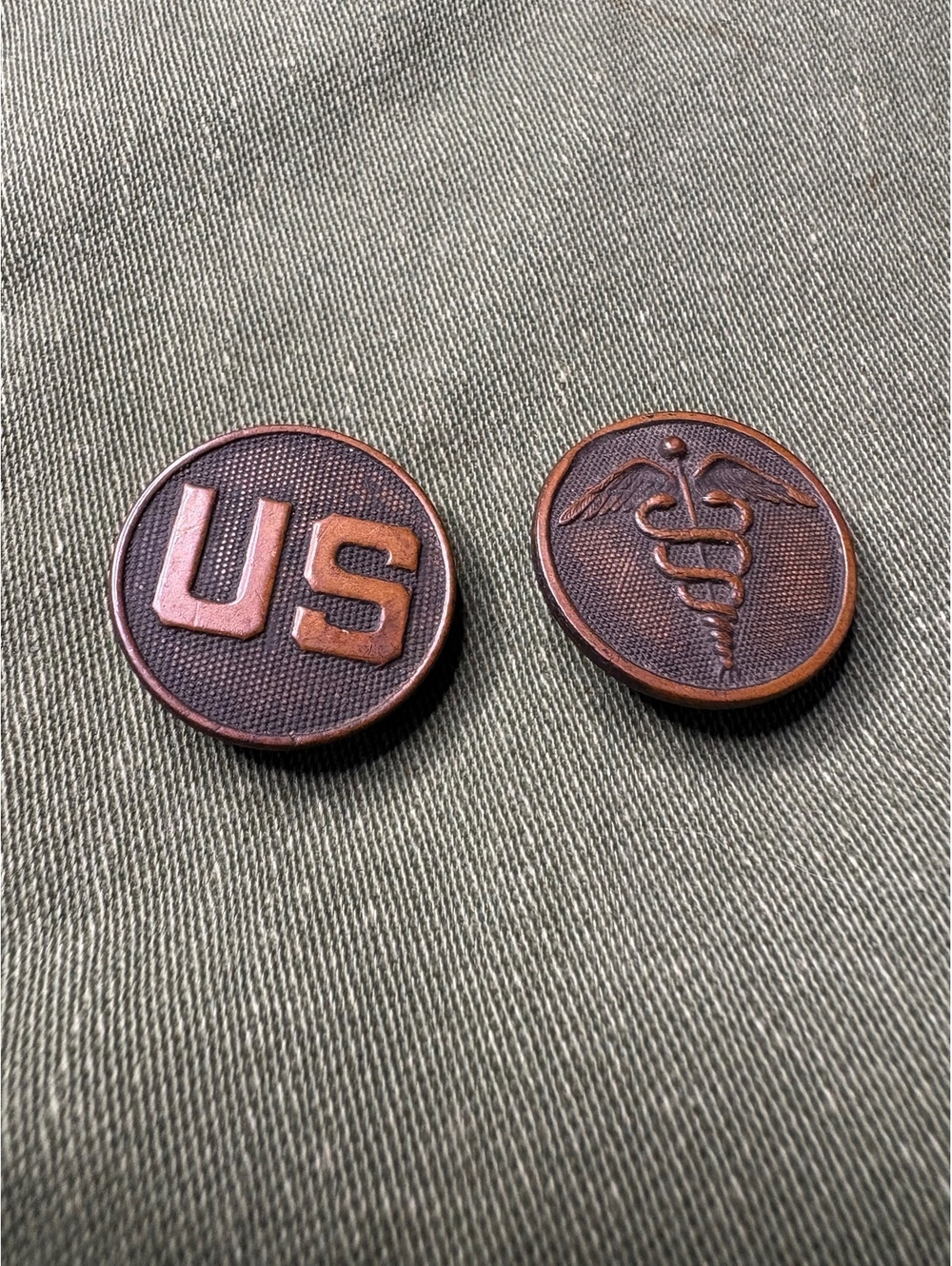 Pair of BrassWWI US Army Medical Collar Insigna